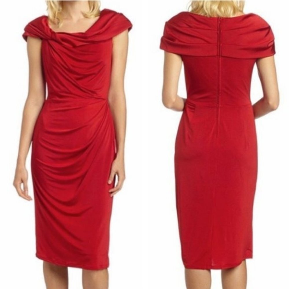 Tadashi Shoji Scarlet Draped Midi Dress